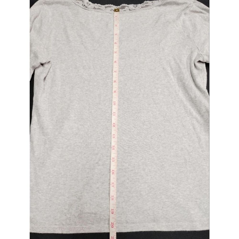Talbots Light Gray Lace-Trim V-Neck Long Sleeve Top - Picture 6 of 6